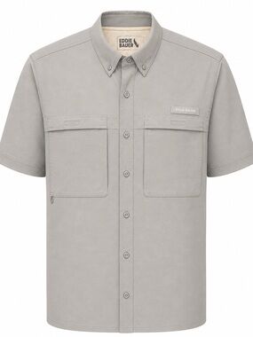 Eddie Bauer Men's Short-Sleeve Button-Down Shirt in Light Gray